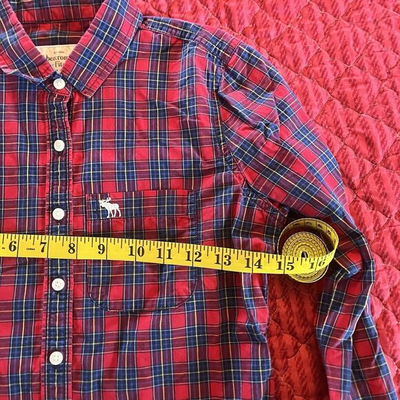 Abercrombie Button-Up Shirt Red Blue Buffalo Check Kids Size XS - Picture 2 of 7